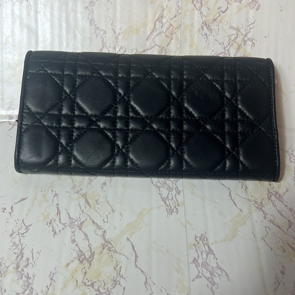 CHRISTIAN DIOR BLACK LAMBSKIN CANNAGE LADY DIOR RENDEZOUS WALLET ON CHAIN - Picture 5 of 17